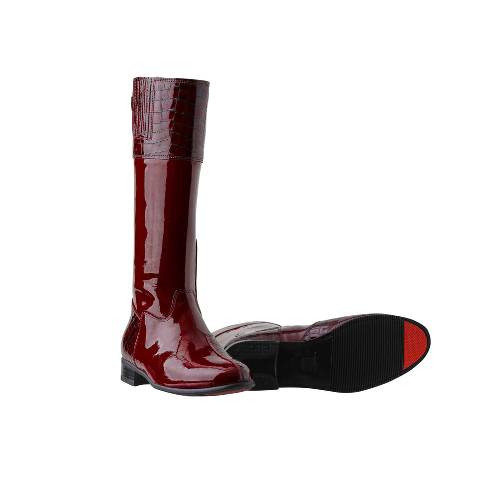 Menzil Burgundy Patent Leather Burgundy Croc Leather Tall Boots Jockey Boot Market